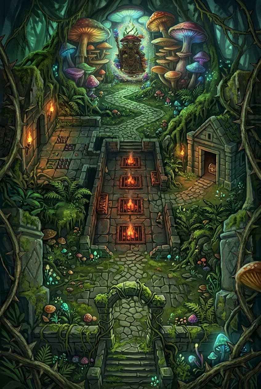 Painted map: The Thornveil Temple
